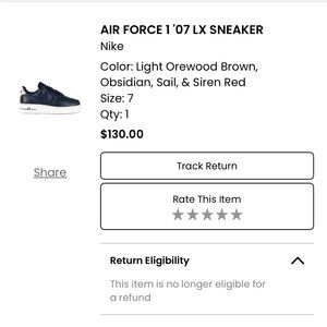 Nike Air Force 1 '07 LX Sneaker - Light Orewood Brown, Obsidian, Siren Red